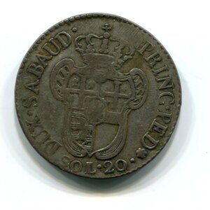 1796 Sardinia 20 Soldi Coin (b704)